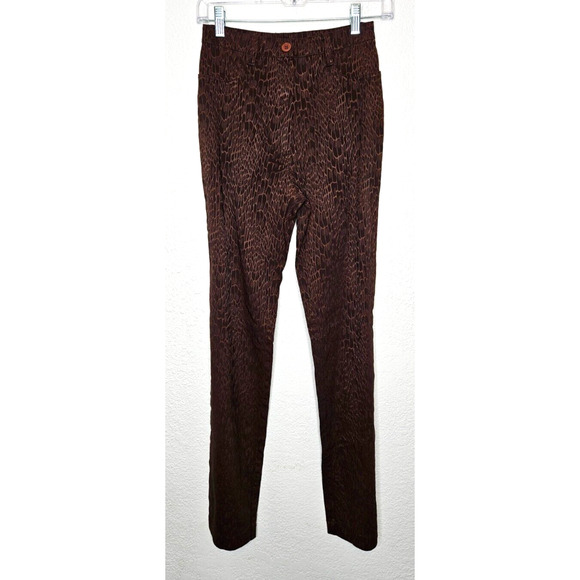 Vintage Signe Paris Womens Skinny Pants 8 Brown Leopard Print Stretch High Rise - Picture 1 of 12